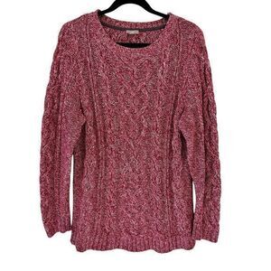J. Jill Red White Marled Cable Knit Pullover Long Sweater Size L